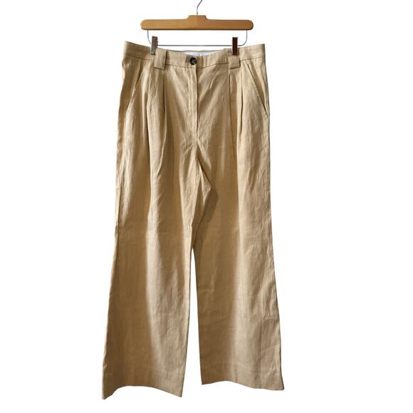 A.L.C. Tommy Linen Blend Wide Leg Pants Sand 10 - Picture 2 of 8